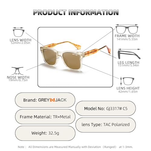 Image of grey jack Full Rim Rectangle Sun Glasses Stylish Sunglasses for Men Women Polarized UV Protection 3317