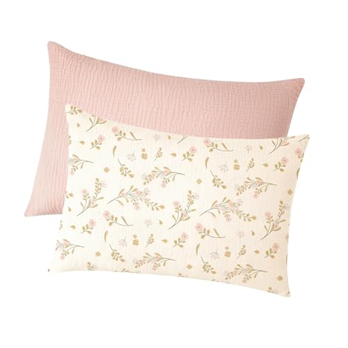 Grewoo Muslin Toddler Pillowcase 2 Pack for 13"x18" Pillow - Soft Breathable 100% Cotton Travel Pillow Covers for Baby Kids with Envelope Closure (Pink)