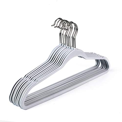 Quality Hangers Clothes Hangers 50 Pack - Non-Velvet Plastic Hangers For Clothes -Heavy Duty Coat Hanger Set -Space-Saving Closet Hangers With Chrome Swivel Hook, Functional Non-Flocked Hangers, Gray #TOP2
