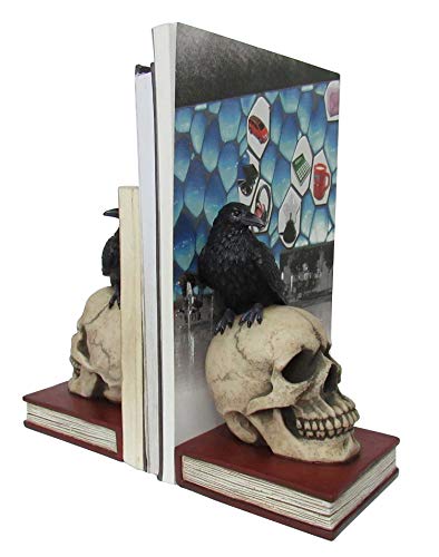Dwk - Murder And Mystery - Ravens On Skulls Bookends Gothic Poe Crow Reading Bookshelf Theme For Your Library Home Décor Book Shelf Accent 8.5 Inches In Length #TOP3