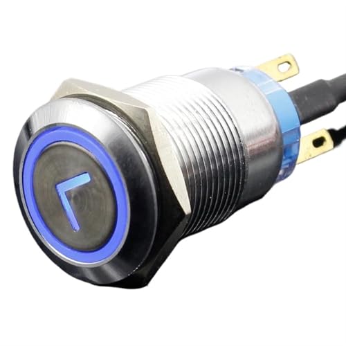 Interruptor de botón de 19mm de metal tipo L momentáneo con luz azul de 5V 3