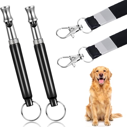 Kynigo 2Pcs Dog Whistle, Professional Ultrasonic Dog Whistle to Stop Barking, Adjustable Pitch Silent Dogs Whistles with Lanyard for Recall & Obedience Training