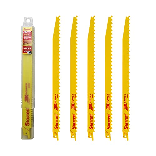 Starrett Wood Cutting Reciprocating Saw Blade - 5 Pieces BT123-5 Bi-Metal 300 mm/12" Inch 3 TPI Unified Shank - Compatible with Bosch Dewalt Makita & Many Others