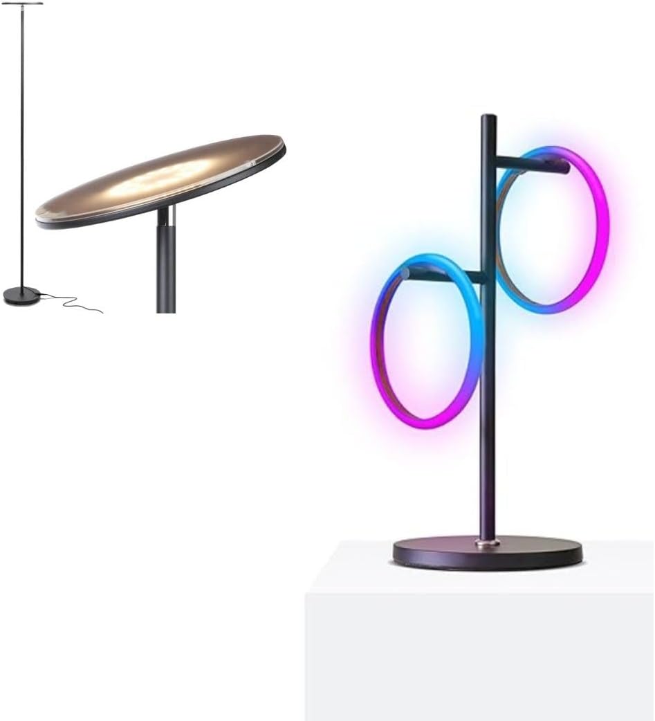 Brightech Bundle: Sky Torchere Black with Saturn RGB Table Lamp