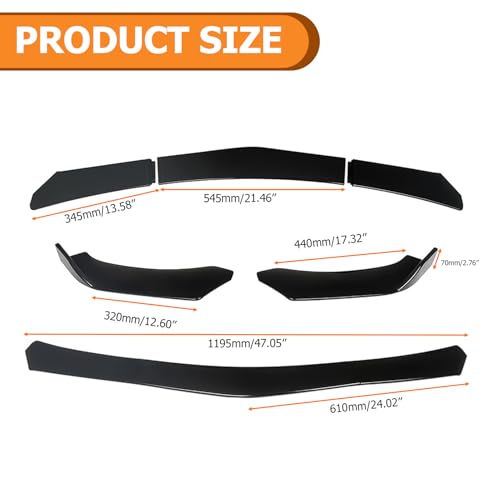 5-Section Universal Front Bumper Lip Spoiler, Gloss Black ABS Splitter for Sedan Coupe Hatchback, 56-72 Inch Adjustable Body Kit - Image 4
