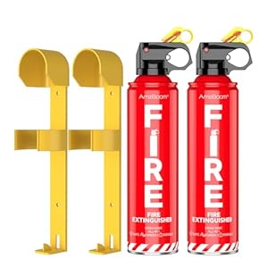 2-Pack Fire Extinguisher Kit,Compact ABCK Spray for Home, Kitchen, Car, Grill | Eco-Friendly, Anti-Reignition | Mounting Bracket.