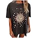 sunnymi T-shirt pour femme - Style vintage - Motif imprimé soleil et lune - Décontracté - Manches courtes - Marron - Multicolore - XXXL