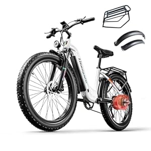 Shengmilo Elektrische fiets E-Bike Power-Assisted fiets voor volwassenen, elektrische fiets 26 inch Fat Tire mountainbike, afsluitbare verende voorvork MX02S e Bike (zwart)