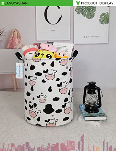 Image of Storage Bin, Canvas Fabric Collapsible Organizer Basket for Laundry Hamper,Toy Bins,Gift Baskets, Bedroom, Clothes,Baby Nursery (Spotted Cow)