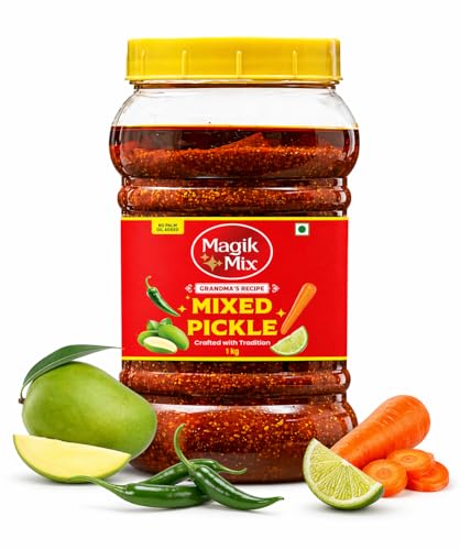Image of Magik Mix Mixed Pickle 1Kg | No Palm Oil | Homemade Style Indian Achar | Grandma Recipe Mango, Lime, Green Chilli, Carrot, Mixed Vegetable Pickle (1 kg)