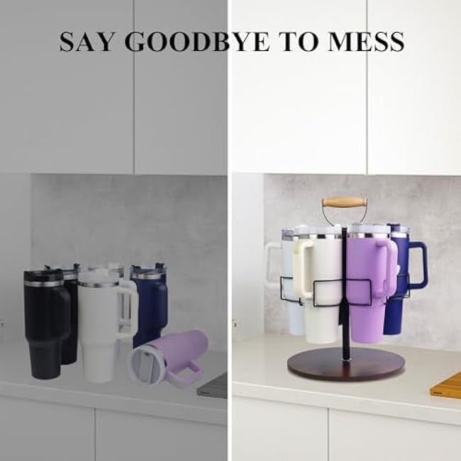 Water Bottle Organizer for Stanley - 40 oz Tumbler with Handle Holder for 6 Stanley Cups & 6 Straw, Stanley Cup Accessories, Tumbler Organizer Kitchen Cup Holder