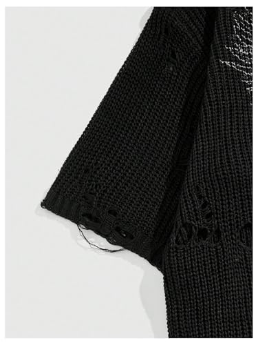 Men's Graphic Distressed Sweater Grunge Punk Ripped Short Sleeve Crew Neck Pullover Sweaters Jumper Tops3