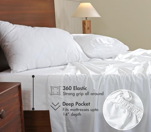 Image of RUVANTI 100% Cotton Percale Sheets Twin - Crisp Cooling Summer Bed Sheets for Hot Sleepers, Deep Pocket 14 inch, Soft Peach Finish, Breathable & Durable Hotel-Style 3 Piece Set, Bright White