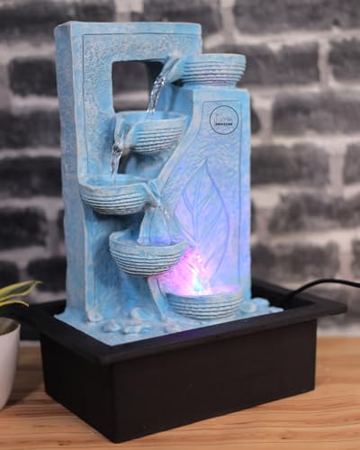Image of Homvation Tabletop Water Fountain for Home & Living Room, Indoor Waterfall Fountain with LED Light, Decorative Water Feature for Home Decor - Sky Blue