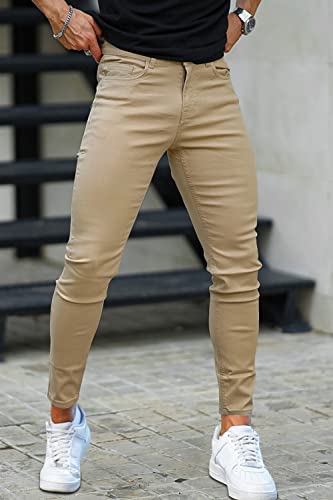 Gingtto Khaki Jeans For Men Skinny Slim Fit Stretch Fashion Casual Cotton Pants(32W X 30L, Khaki) #TOP4