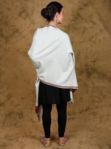 Women Wool Stole with Kinnauri Border | Traditional Kullu Soft Warm Shawl, Scarf | Size - 80 Inch X 29 Inch4
