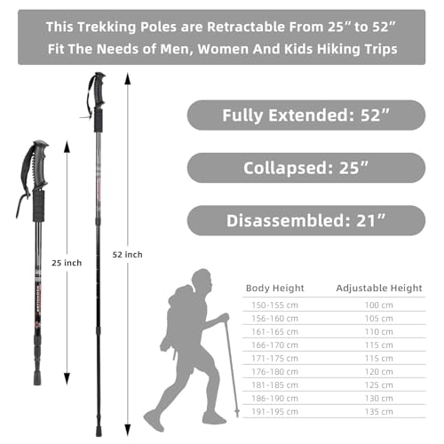 Image of Trekking Poles, Collapsible Lightweight Shock-Absorbent Hiking Walking Sticks Adjustable Aluminum Hiking Poles for Women Men Kids (Black)