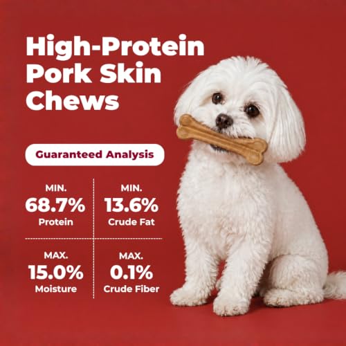 Image of Best Pet Supplies GigaBite Pork Skin Dog Chews - 6 inch Bone Shape, 4 Count