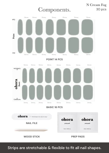 Image of ohora Semi Cured Gel Nail Strips (N Cream Fog) - Green, Solid, Works with Any UV /LED Lamps, Salon-Quality, Long Lasting, Easy to Apply & Remove - Includes 2 Prep Pads, Nail File & Wooden Stick