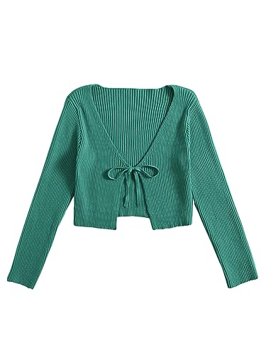Image of Floerns Women's Tie Front Long Sleeve Rib Knit Shrug Sweaters Cardigan Crop Top