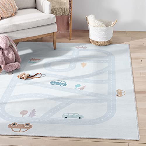 Well Woven Playful Roads Light Grey 6' x 9' Kids Road Rug Traffic Playmat
