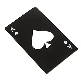 Abridor de Garrafas Carta Baralho Ás de Espadas, Aço Inox, Preto, Modelo Luxo, 8.5 x 4.9 cm