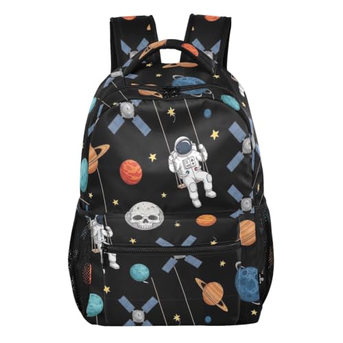 Sac à dos d'école léger noir motif astronautes pour soulager le dos des enfants