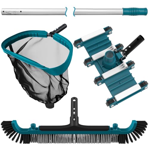 Deluxe Swimming Pool Cleaning Kit Including Pool Net and Vacuum Head, Pool Brush with 13Ft Pole for Above Ground & Inground Swimming Pools by POOLWHALE - Used condition - US$59.27