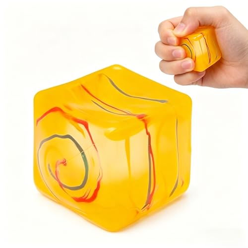 1 Pack Fidget Toys Squishy Stress Cube, Stress Balls for Kids Adults Squishies Stress Relief, Ice Sugar Sensory Toys for Kids with Autism, Fidgets for Classroom Prize Toys(Orange,1 Pack)