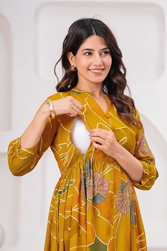 Image of Dhruvi Women's Rayon Anarkali Maternity Dress & Feeding Kurti with Zippers