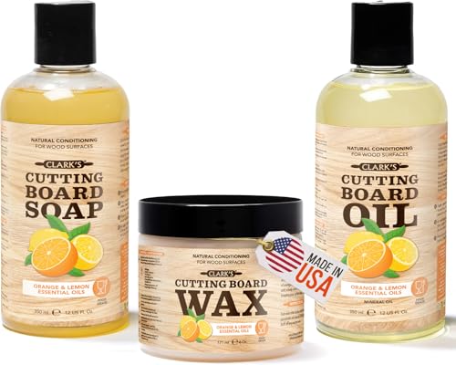 CLARK'S Cutting Board Oil (12oz), Wood Wax (6oz) and Cleaner (12oz) Set...