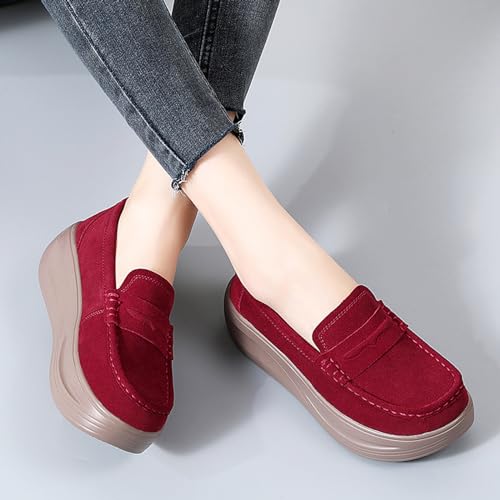 Image of Women's Suede Platform Wedge Loafers Moccasin Toe Comfort Casual Slip-on Loafer Shoes Toning Rocker Non-Slip Walking Shoes with Arch Support