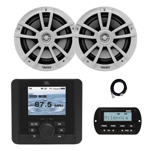 JBL JAM5000N Marine Gauge Hole Mount Bluetooth AM/FM/WeatherBand Radio Receiver, Wired Remote, Extension Cable, 2x 6.5