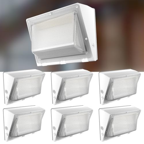 Image of Lightdot 6 Pack 200W White LED Wall Pack Lights, Wall Mount Outdoor Exterior Lighting, 100-277V, 30000LM Dusk-to-Dawn, IP65 ETL, 60ft Coverage Area, Parking Lots, Building Exteriors, Yard /Warehouse