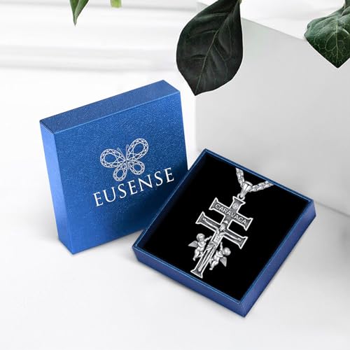 Image of Eusense Cross Necklace for Women Men Crucifix Pendant Sterling Silver 925 Cruz De Caravaca Cross Jesus Crucifix Jewelry