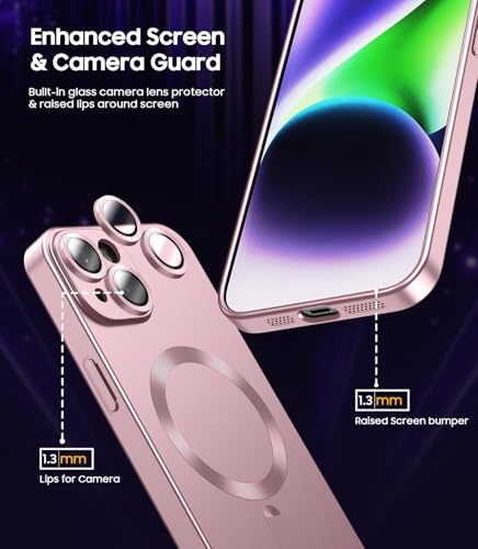 Image of DIZORO Magnetic Case for iPhone 15 Case [Compatible with MagSafe][Built-in Camera Lens Protector] Slim Soft Silicone Bumper Shockproof Metallic Luster Back Cover Phone Case (Pink.)