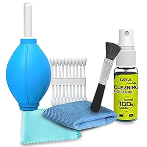 Gizga Essentials Professional 6-in-1 Cleaning Kit for Cameras & Sensitive Electronics (Includes: Air Blower, Cotton Swabs, Suede + Plush Micro-Fiber Cloth, Cleaning Brush, Cleaning Solution)