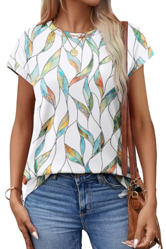 Image of Alaroo Womens Summer Tops Short Sleeve Shirts Crew Neck Tshirt Cute Trendy Tunic Blouses (S-3XL)