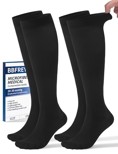 Image of Medical Soft Compression Socks 20-30 mmHg for Women & Men - High-Stretch Wide Calf Fit, Breathable Cooling Microfiber Knit, Easy-On Knee High Support Stockings