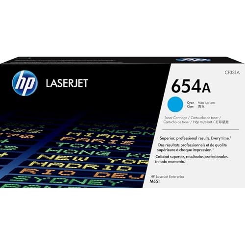 HP 654A Cyan Toner Cartridge | Works Color Laserjet Enterprise M651 Series | CF331A