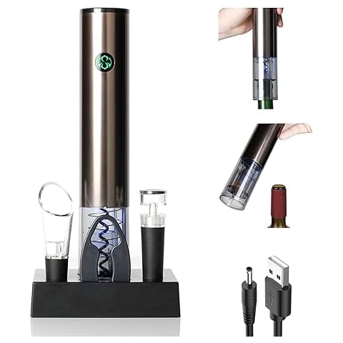 Electric Wine Opener Set with Charging Base,Automatic Wine Bottle Opener with Foil Cutter, Vacuum Stoppers,Pourer, Storage base for Home Kitchen, Wine lovers Cover