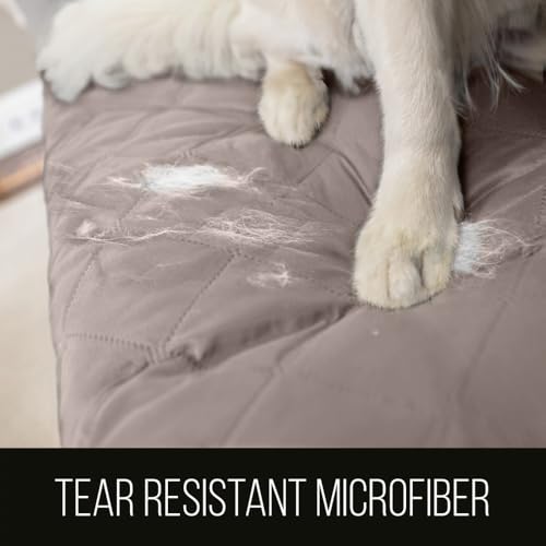 Sofa Shield Couch Slip Covers for Dogs, Reversible Furniture Protector with Strap, Stain and Tear Resistant Cushion Cover, 70 inch Seat, Machine Washable Slipcover Pets, Cats, Light Taupe