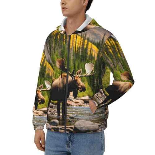 Sweat à capuche imprimé ours cerf EdWal zippé homme - 2