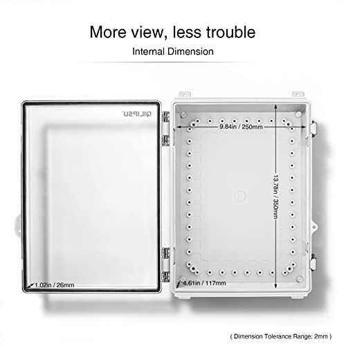 Qilipsu Clear Hinged Cover Stainless Steel Latch 370X270X150Mm Junction Box With Mounting Plate, Abs Plastic Diy Electrical Project Case Ip67 Waterproof Dustproof Enclosure Grey (14.6"X10.6"X5.9" Cc) #TOP3