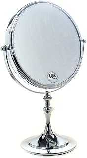TUKA Freestanding Cosmetic Mirror 10x Zoom, 8 inch Make Up Mirror Pedestal Table Mirror for Bathroom Bedroom, Shaving Mirror Cosmetic Vanity Mirror Double Sided Chrome, x10 Magnification TKD3105-10x