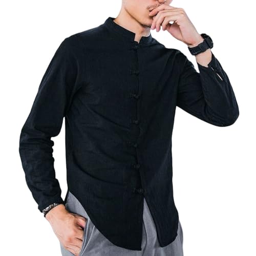 Chemise manches longues en lin homme pour un style rétro chinois chic au quotidien