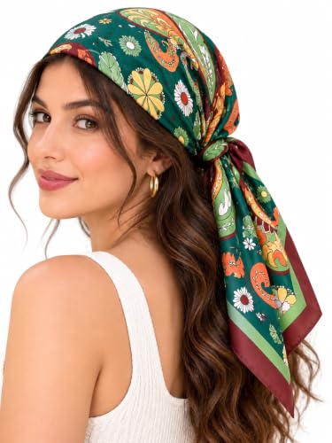 Image of Ravaiyaa - Attitude is everything Women Printed Silk Bandana 21 x 21 Inch Square Headband & Hair Wrap, Soft & Versatile | Fashion Neck Wrap