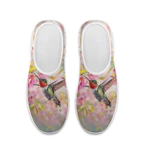 Image of Hummingbird Floral Print Lightweight Walking Shoes for Women Mesh Casual Sneakers Size 5-10.5