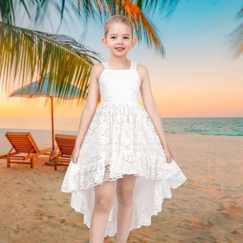 Sunny Fashion Girls Dress Floral Lace Hi-lo Strap Summer Sundress Princess2