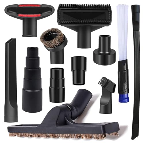 12Pcs Universal Vacuum Attachment Professional Shop Vac Accessories Wet Dry Vacuum Hose Adapter with Hair Brush Extension Wand Flexible Crevice Tool fit 2 1/2" to 1 1/4" and 1 7/8" to 1" Vacuum Hose by Seovmri - Used condition - CA$32.18